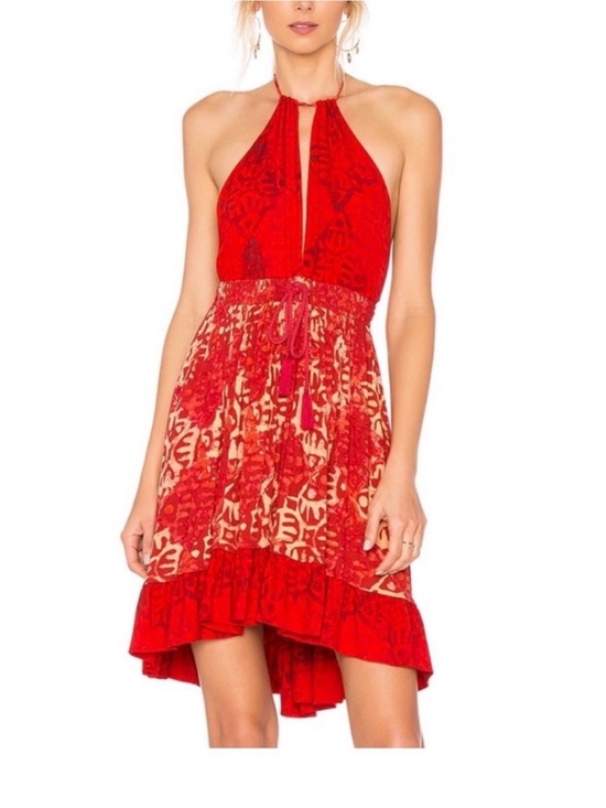 Free People Dresses & Skirts - Free People Red Printed Halter Backless Mini Dress